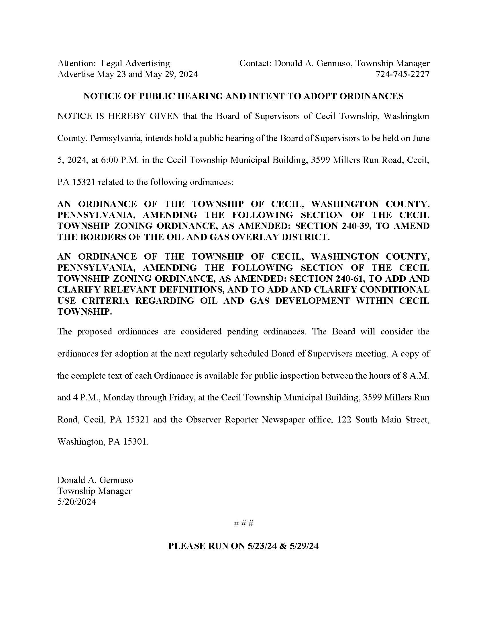 Advertisement for June Hearing