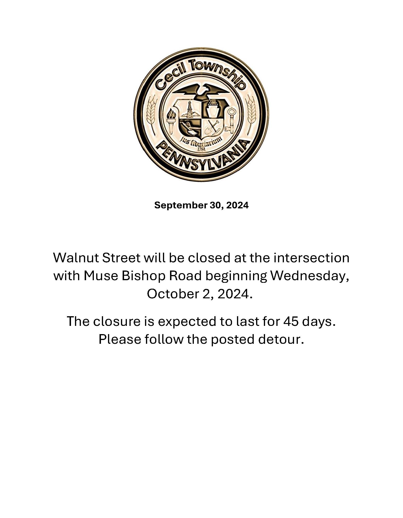Walnut STreet Closure
