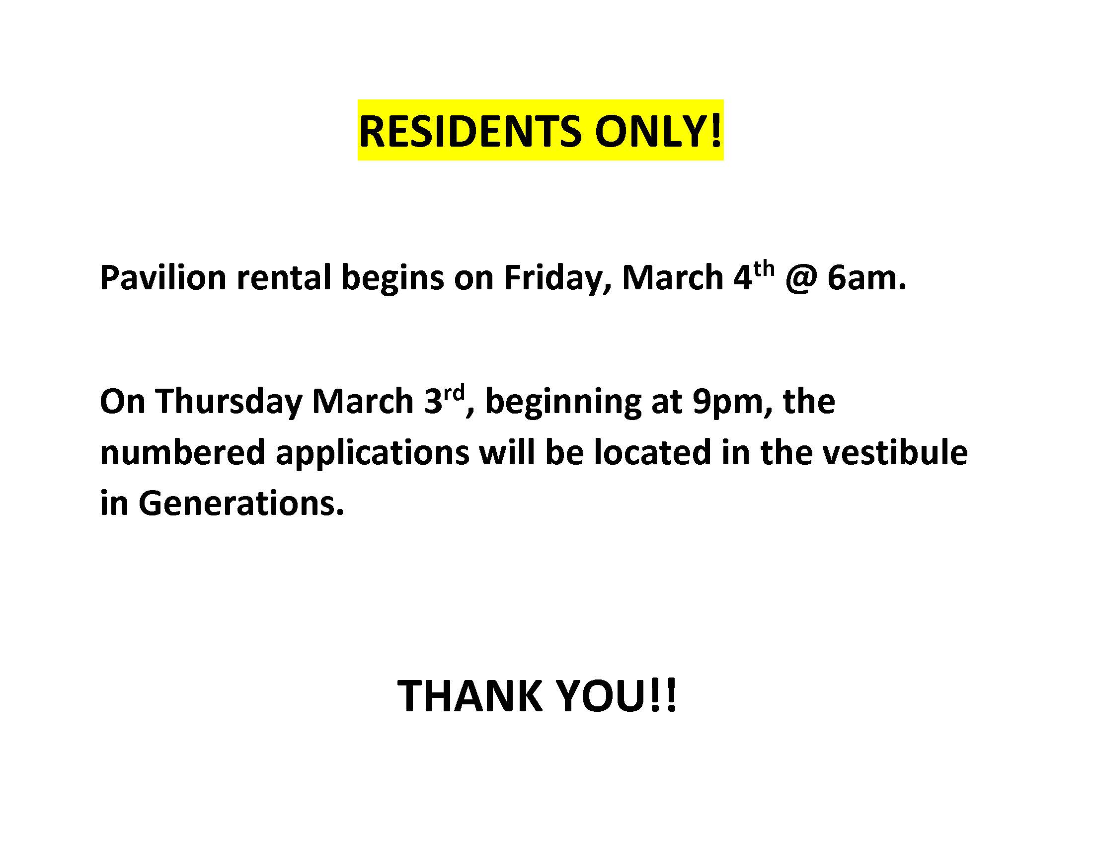 RESIDENTS ONLY: Pavilion Rental