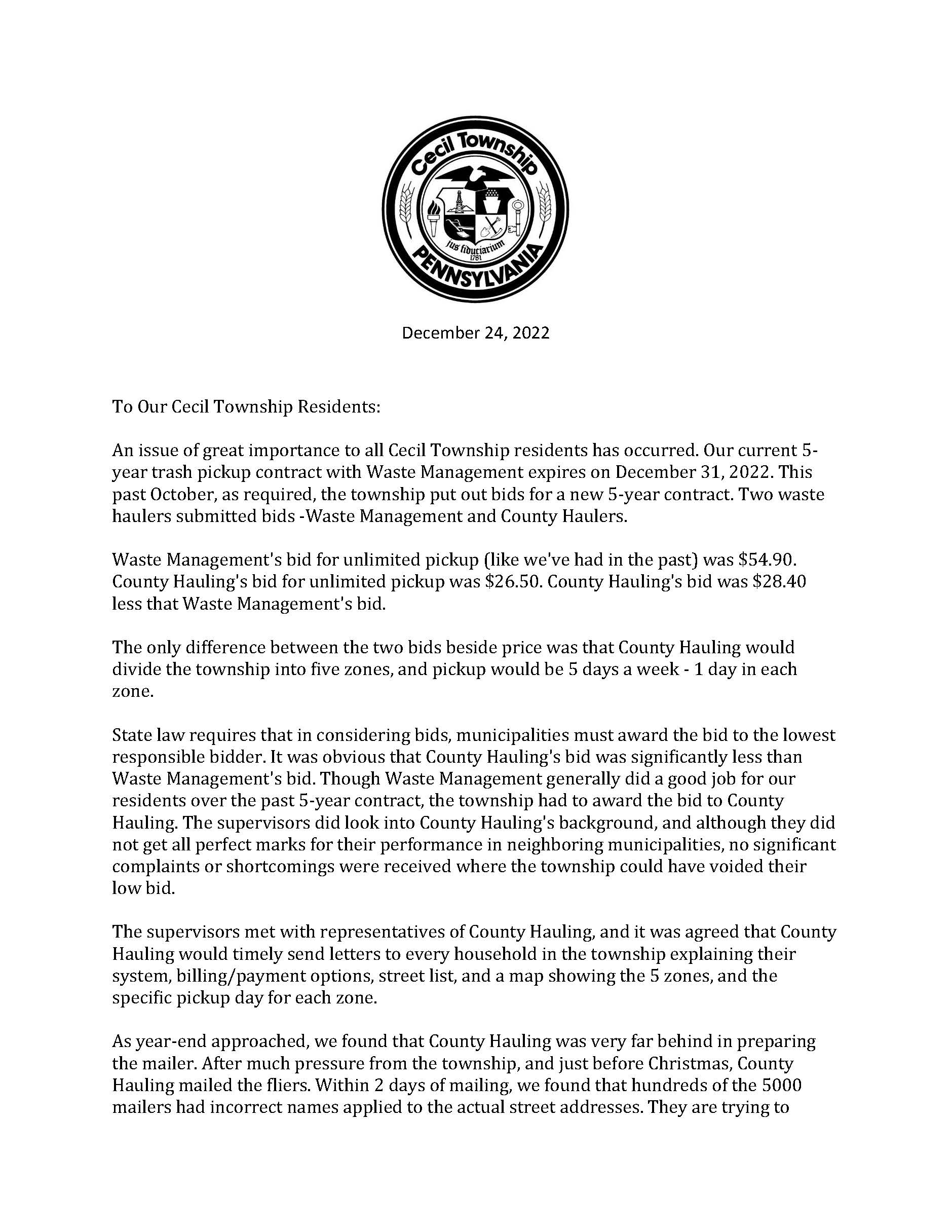 Cecil Township Supervisors Letter to Residents_Page_1