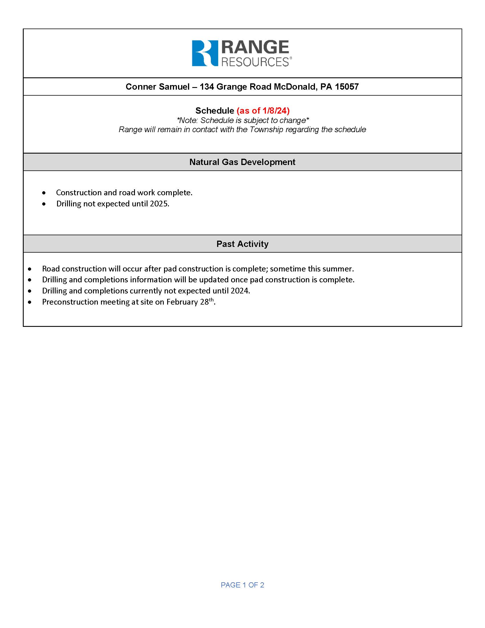 Samuel Well Site Timeline 1-8-24